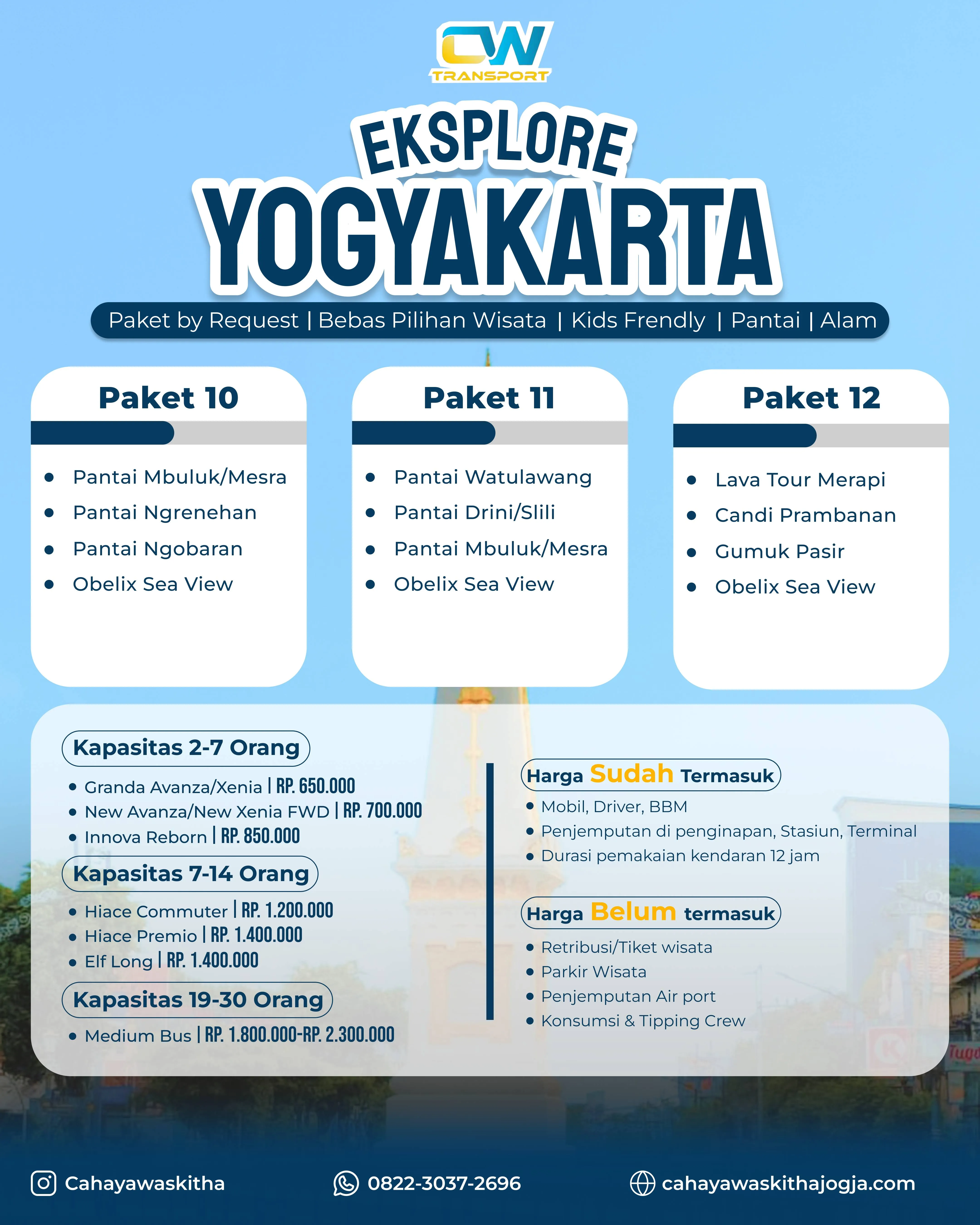 Paket 10 11 12 Eksplore Yogyakarta 1 hari